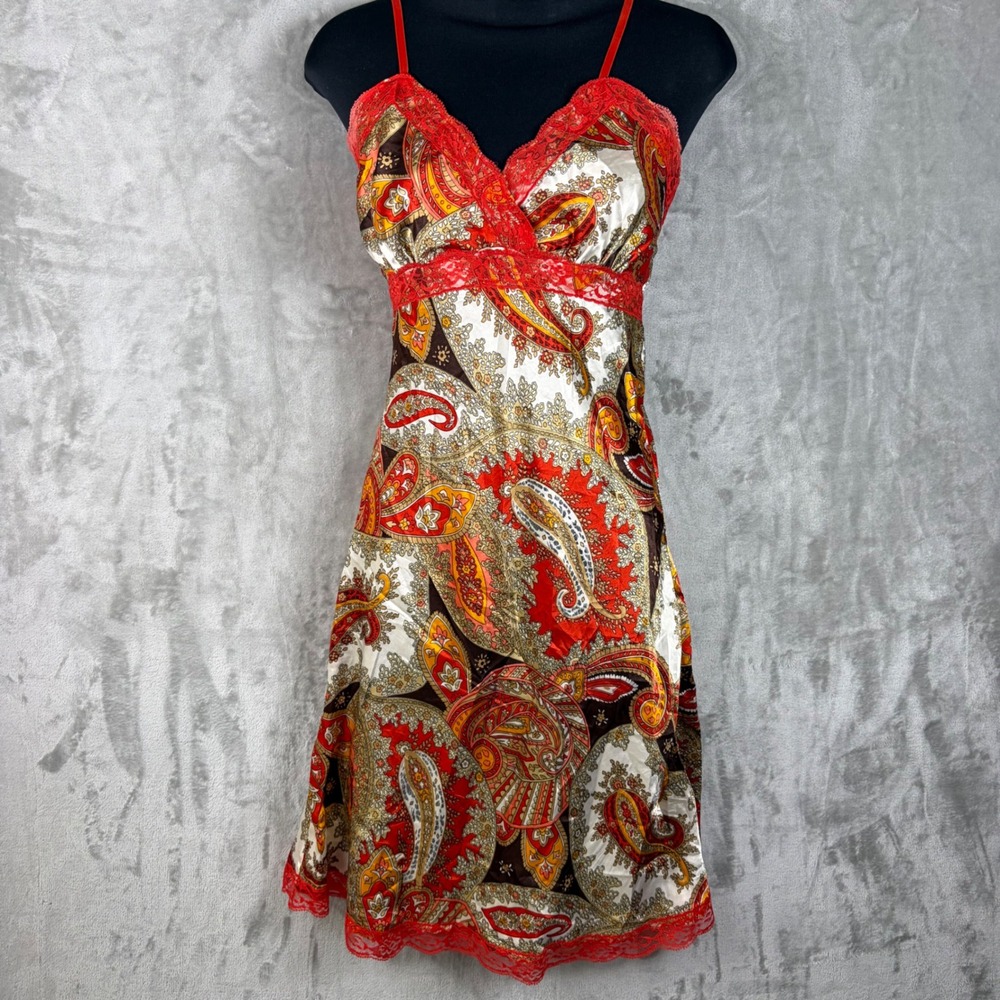 Y2K Babydoll Satin Lace Slip Dress XS Chemise Indie Boho Festival Made Italy - Picture 1 of 12